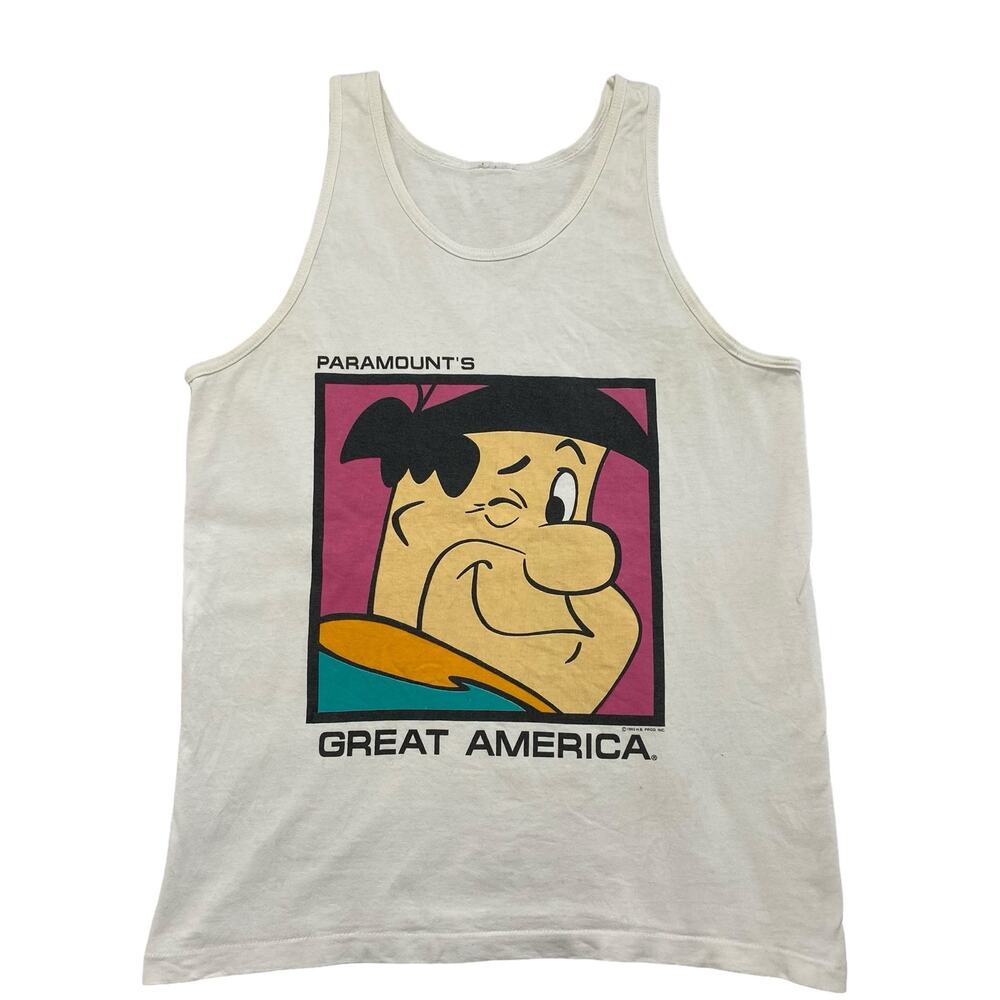 Vintage '93 Paramount Great America Fred Flintstone Tank Top XS/Small Men Unisex